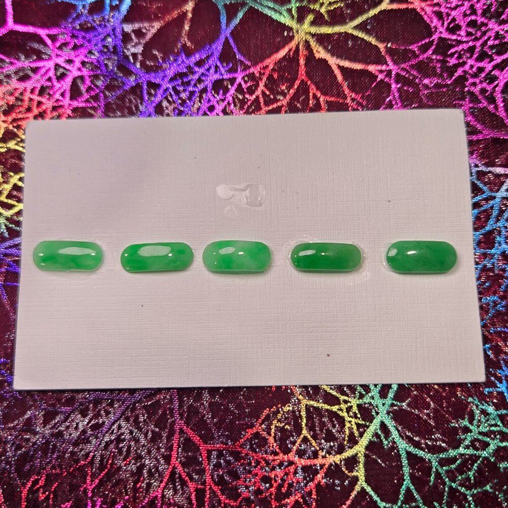 5 Green Jade Cabochons | Rectangular Vintage Stones for Jewelry Making